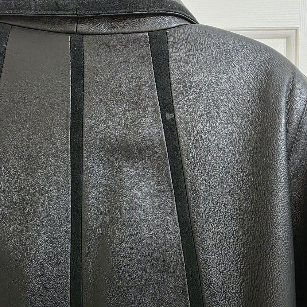 Vintage Y2K Genuine Leather Oversized Trench Coat Mid Length Button Front Sz S - Picture 5 of 9